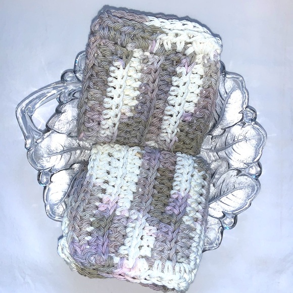 Hand Crafted Crocheted Two Gray All Purpose 100% Cotton Wash or Dish Cloths - Picture 2 of 4